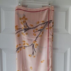 Women's Scarf Handbag Ribbon Bandana 100% Silk Botanical Flowers 35" Square